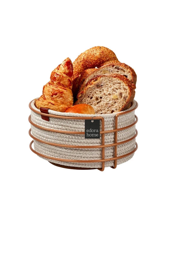 Rose Yuvarlak Ekmek Sepeti Şık, Ekmeklik Hasır Örmeli Makrome - Çok Amaçlı Metal Paslanmaz
