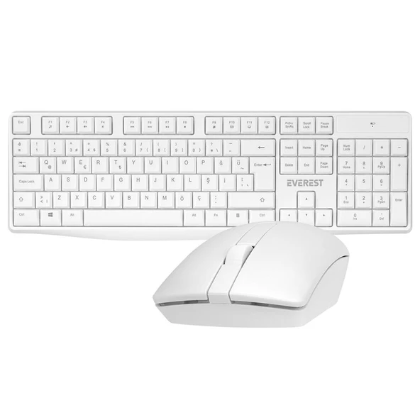 Everest KM-7500 Beyaz Kablosuz Q Multimedia Klavye + Mouse Set