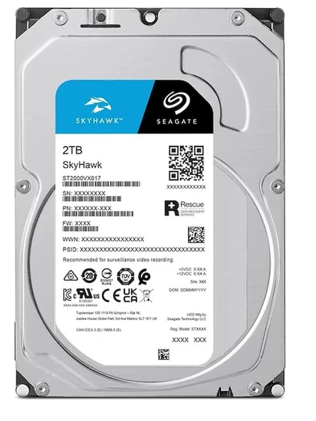 Seagate 2TB ST2000VX017 5900Rpm 256MB Harddisk 7-24 Güvenlik Diski (Resmi Distribitör Ürünü)