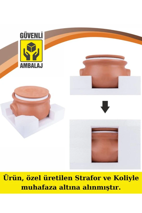 El Yapımı Kapaklı Toprak Güveç Tencere Orta Boy Astarlı 5 Litre (Özel Kırılmaz Köpük Ambalajında) - 2