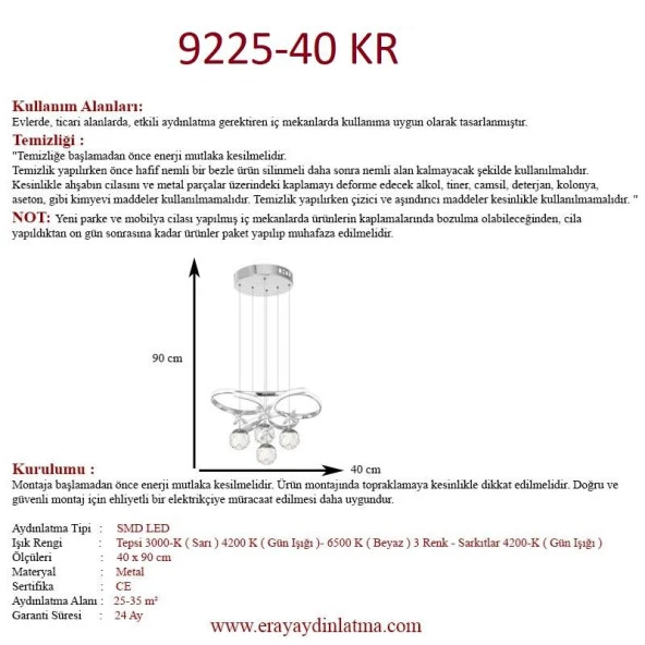 Eray Aydınlatma 9225-40 Kr 4 Toplu Krom Led Avize - Resim 3