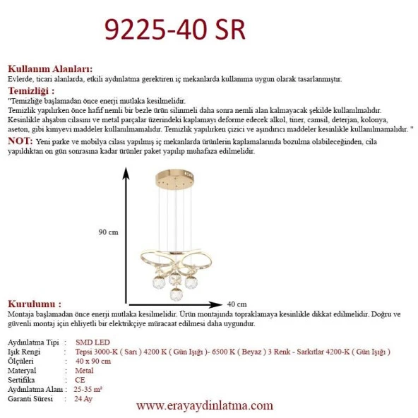 Eray Aydınlatma 9225-40 SR 4 Toplu Gold Led Avize - 3