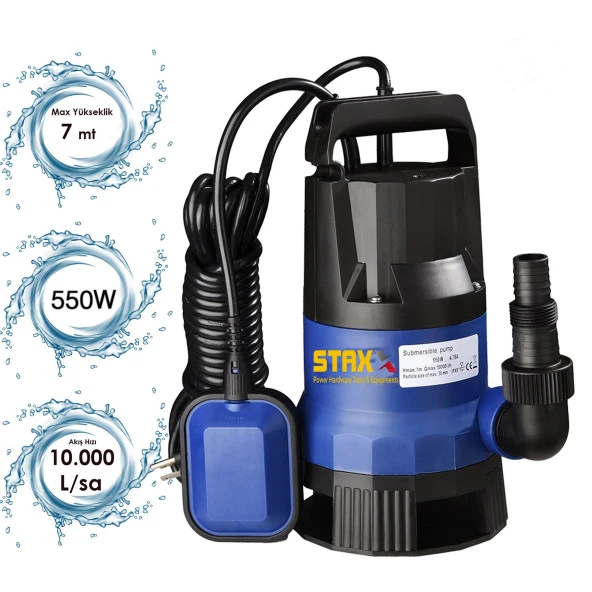 Staxx Power 550W Plastik Gövdeli Kirli Ve Temiz Su Dalgıç Pompa