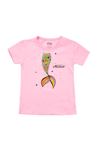 Renkli Denizkızı Baskılı Kız Bebek Tshirt Pembe