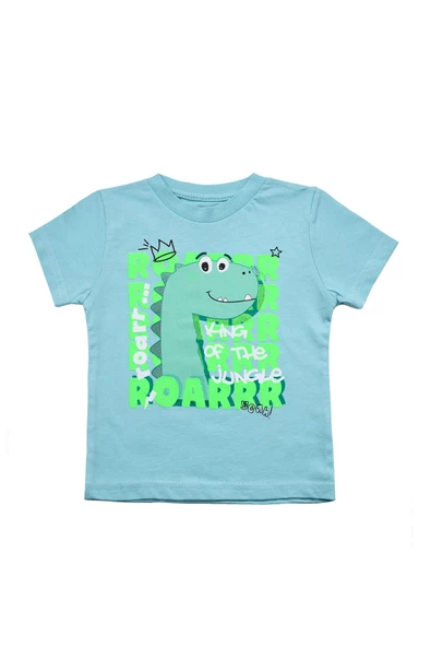 Sevimli Dinozor Baskılı Erkek Bebek Tshirt Mavi