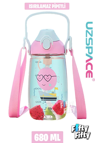 Uzspace Pipetli 680 Ml Boyun Askılı Tritan Çocuk Su Matarası -Kutulu- FFUZ2202680 - 8