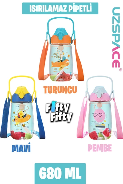 Uzspace Pipetli 680 Ml Boyun Askılı Tritan Çocuk Su Matarası -Kutulu- FFUZ2202680 - 10