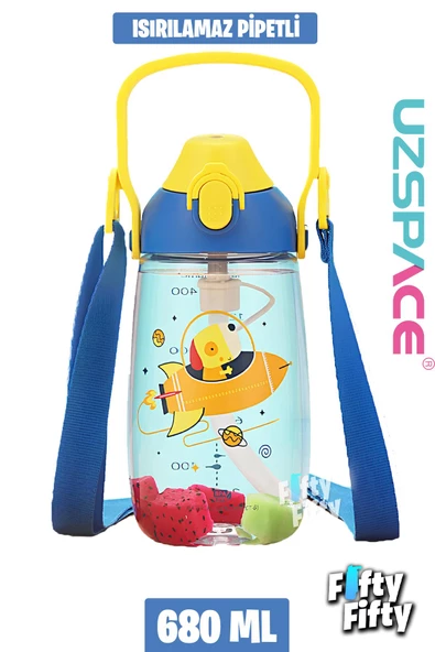 Uzspace Pipetli 680 Ml Boyun Askılı Tritan Çocuk Su Matarası -Kutulu- FFUZ2202680 - 2