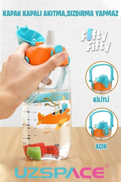 Uzspace Pipetli 680 Ml Boyun Askılı Tritan Çocuk Su Matarası -Kutulu- FFUZ2202680 - 6