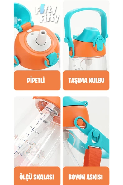 Uzspace Pipetli 680 Ml Boyun Askılı Tritan Çocuk Su Matarası -Kutulu- FFUZ2202680 - 11