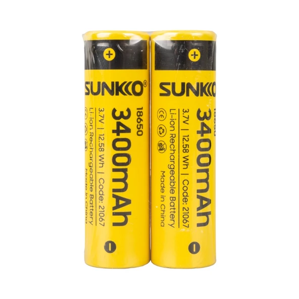 Sunkko 3.7 Volt 3400 Mah 18650 Şarj Edilebilir Pil 2 Adet Lityum İon Şarjlı Pil 18x65mm - 2