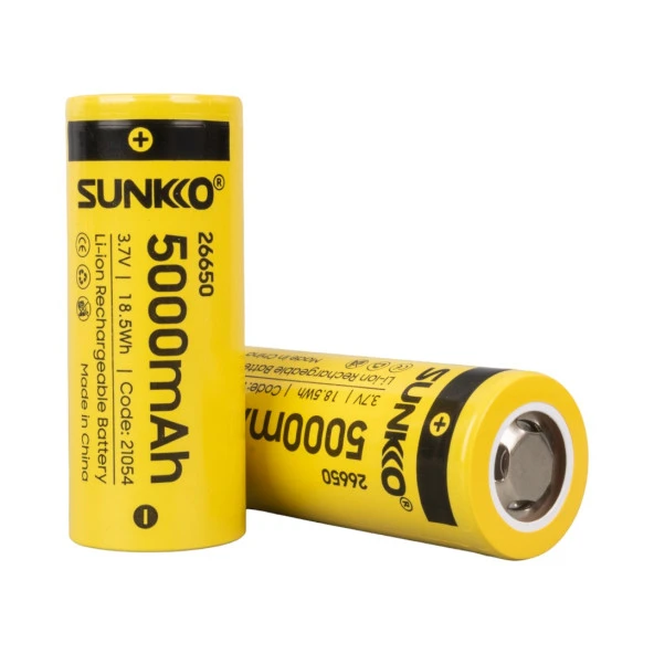 Sunkko 3.7 Volt 5000 Mah 26650 Şarj Edilebilir Pil 2 Adet Lityum İon Şarjlı Pil 26x65mm