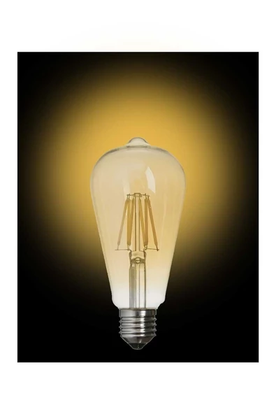 5 Adet K2 6W E27 2700K Sarı Işık ST64 Led Flamanlı Rustik Ampul KES605 - 2