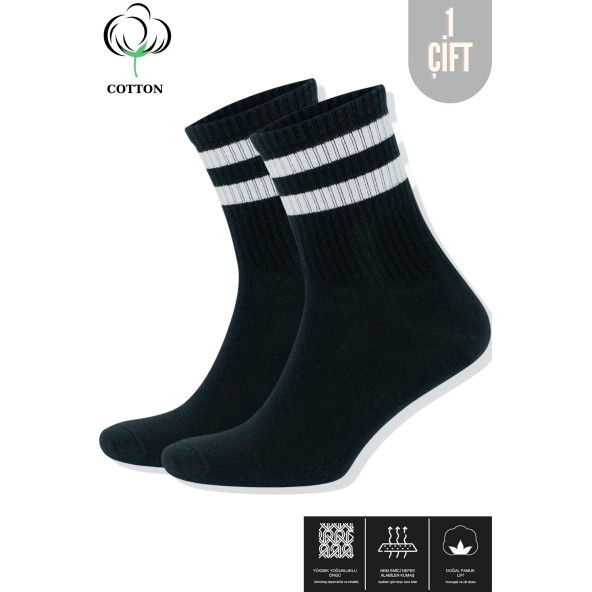 Erkek - Kadın Çizgili Kolej Tenis Çorabı Pamuklu Terletmez Çorap