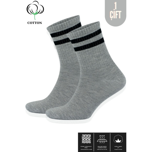 Erkek Kadın Çizgili Kolej Tenis Çorabı Pamuklu Terletmez Çorap - 2