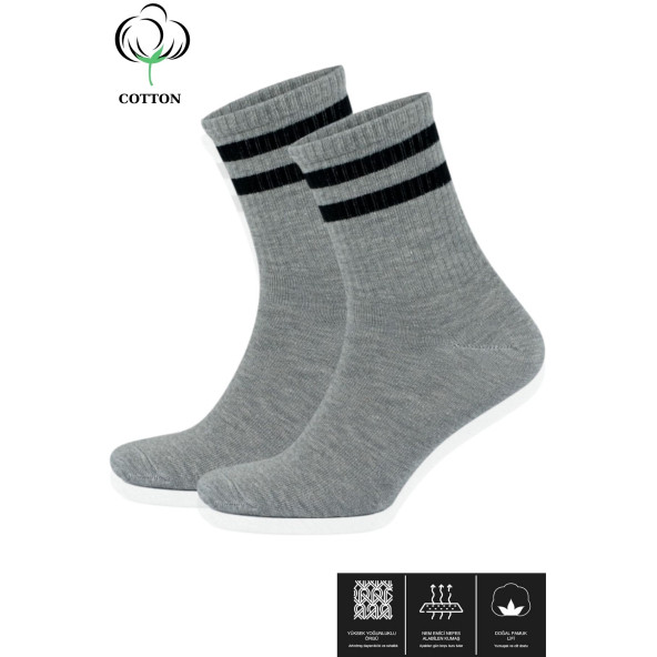 Erkek Kadın Çizgili Kolej Tenis Çorabı Pamuklu Terletmez Çorap - 3