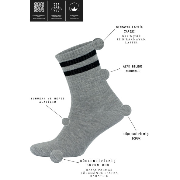Erkek Kadın Çizgili Kolej Tenis Çorabı Pamuklu Terletmez Çorap - 4