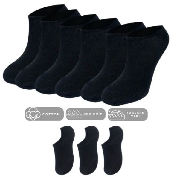 Kadın - Erkek - Unisex Düz Desen (6 ÇİFT) Pamuklu Beden Mevsimlik Terletmez Görünmez Çorap - 3
