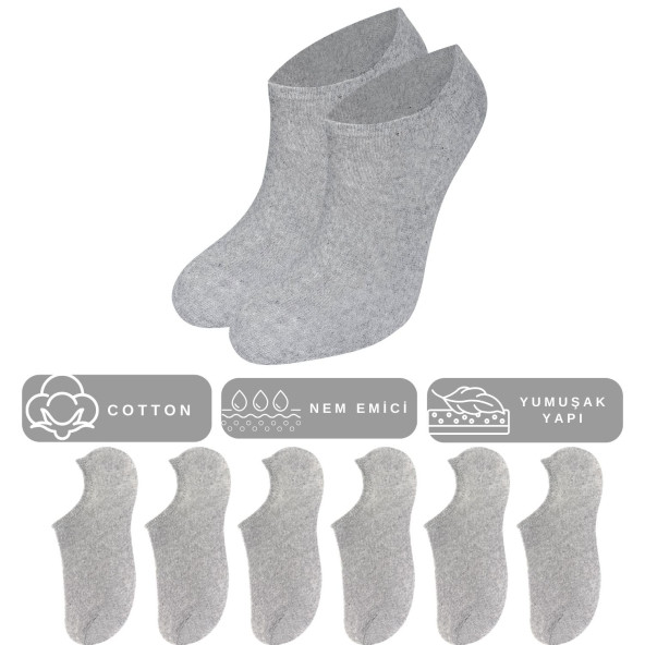 Kadın - Erkek Düz Desen (6 ÇİFT) Pamuklu Beden Mevsimlik Terletmez Görünmez Çorap - 5