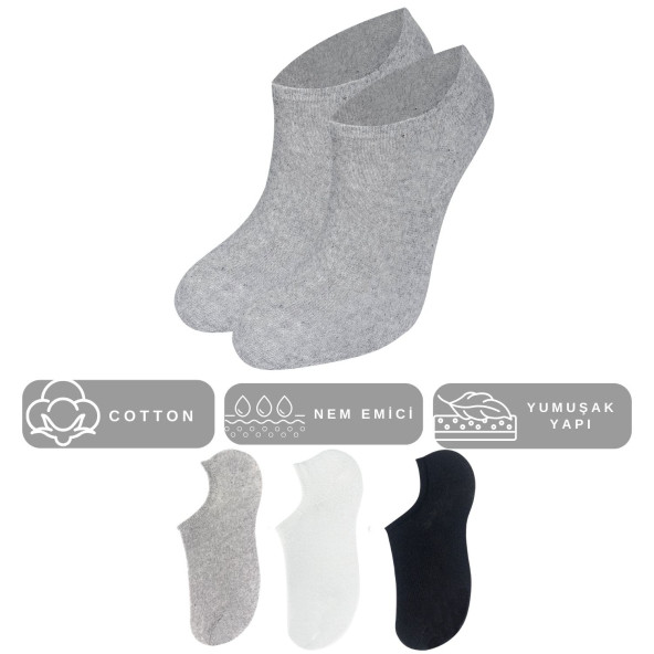 Kadın - Erkek Düz Desen (6 ÇİFT) Pamuklu Beden Mevsimlik Terletmez Görünmez Çorap - 3