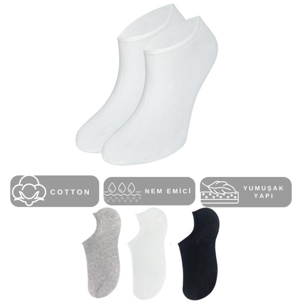 Kadın - Erkek Düz Desen (6 ÇİFT) Pamuklu Beden Mevsimlik Terletmez Görünmez Çorap - 5