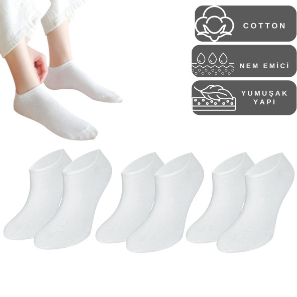 Unisex Düz Desen (3 ÇİFT) Pamuklu Terletmez Yazlık Görünmez Çorap Seti - 2
