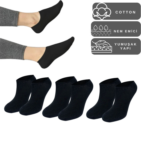 Unisex Düz Desen (3 ÇİFT) Pamuklu Terletmez Yazlık Görünmez Çorap Seti - 2