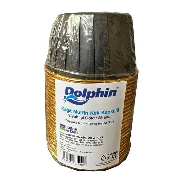 Dolphin Muffin Kağıt Karton Altın Siyah Cupcake Kek Kalıbı Kapsülü Kabı - 25 Adetlik 1 Paket