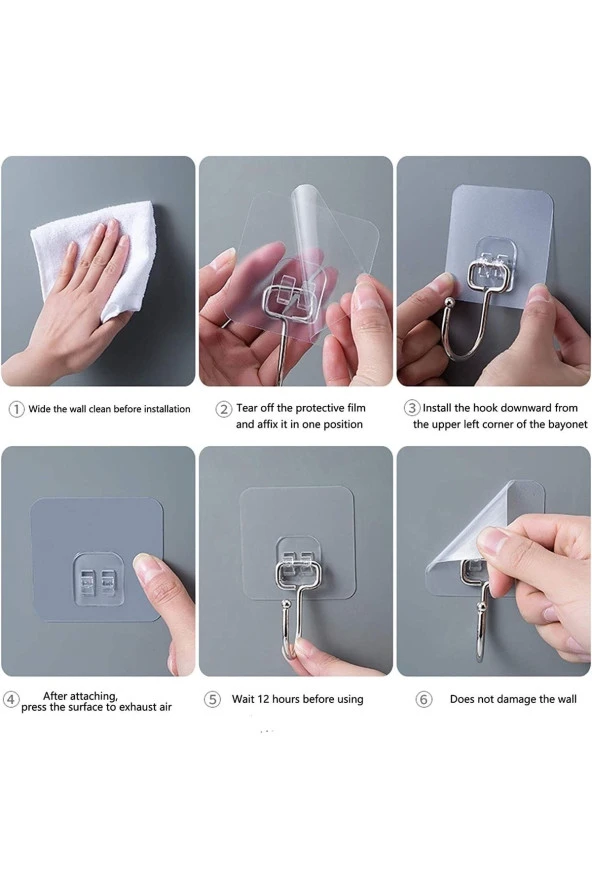 Banyo Için Güçlü Yapışkan Kancalar,yapışkanlı Askılar ,mutfak,ev Ofis Için Duvar Askıları 4 Adet - Resim 5