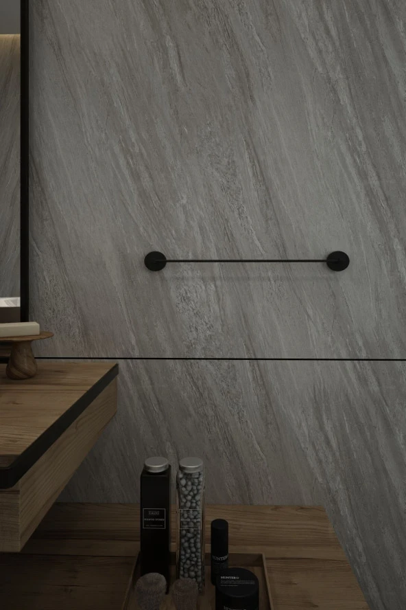 Mat Siyah Düz Uzun Havluluk Havlu Asacağı - İster Yapıştır Ister Montajla - Resim 2