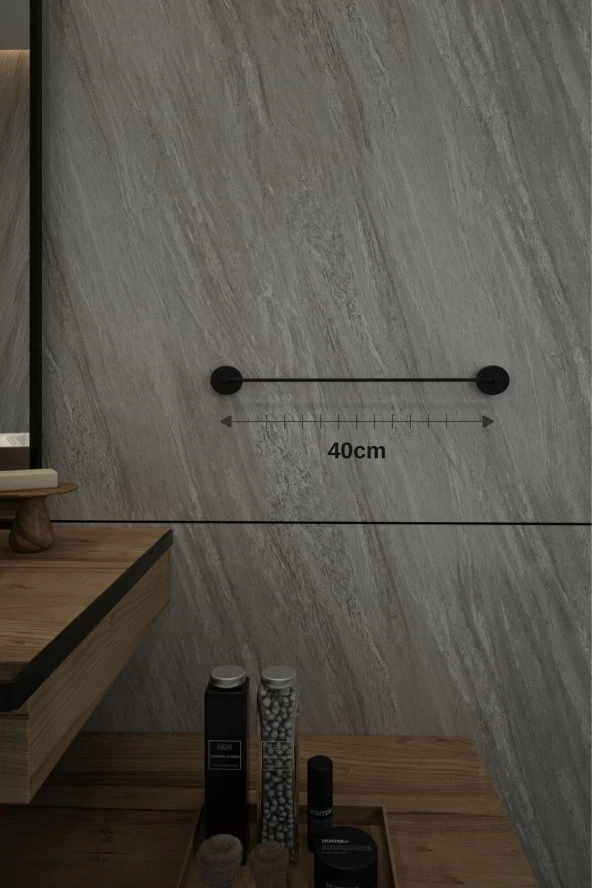 Mat Siyah Düz Uzun Havluluk Havlu Asacağı - İster Yapıştır Ister Montajla - Resim 3