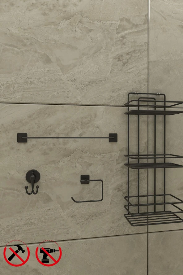 SİYAH TŞ03 KARE UZUN HAVLU KARE TUVALET KAGITLI BORNOZ - Resim 2