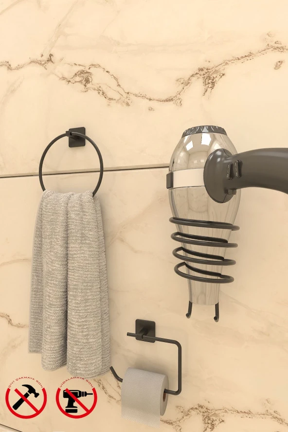 Yapışkanlı Kare Halka Hav.kare Fön Ve Kare Tuvalt Kağ. Banyo Aksesuar Seti
