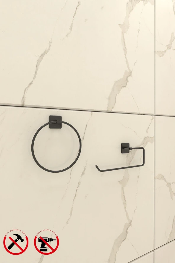 Yapışkanlı Kare Halka Havlu Ve Kare Solo Banyo Aksesuar Seti