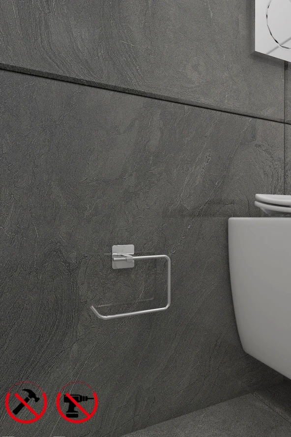Yapışkanlı Paslanmaz Krom Kare Açık Tuvalet Kağıtlığı Wc Kağıtlık Tuvalet Kağıdı Askısı - 2