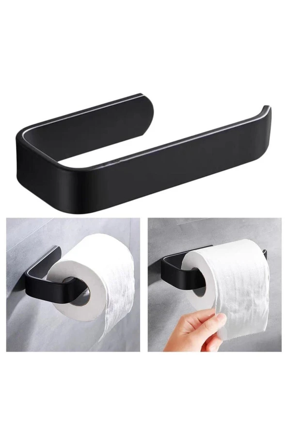 Yapışkanlı Lüks Tasarım Lamalı Tuvalet Kağıtlığı Siyah