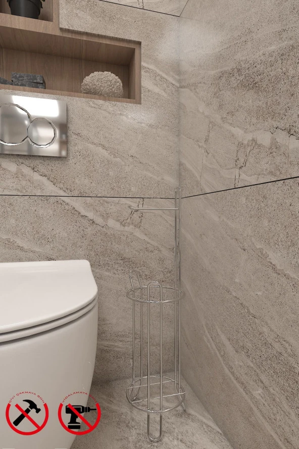 Paslanmaz Krom Dekoratif Yedekli Ayaklı Tuvalet Kağıtlığı - 2