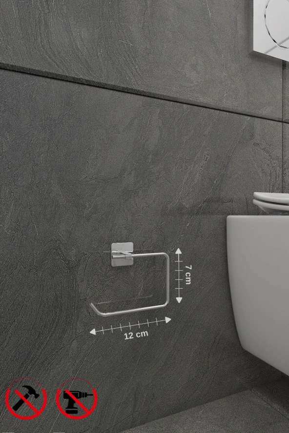 Yapışkanlı Paslanmaz Krom Kare Açık Tuvalet Kağıtlığı Wc Kağıtlık Tuvalet Kağıdı Askısı - 3