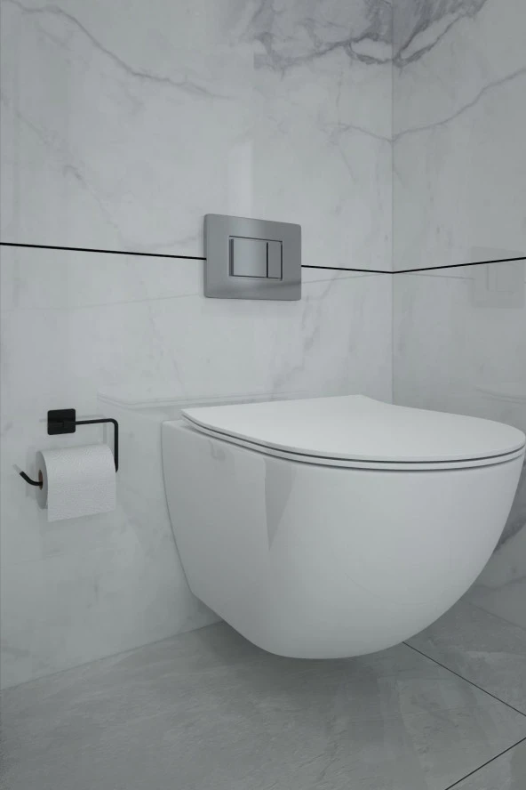 Lilyum Kare Model Mat Siyah Tuvalet Kağıtlığı Tuvalet Kağıdı Askısı - 2