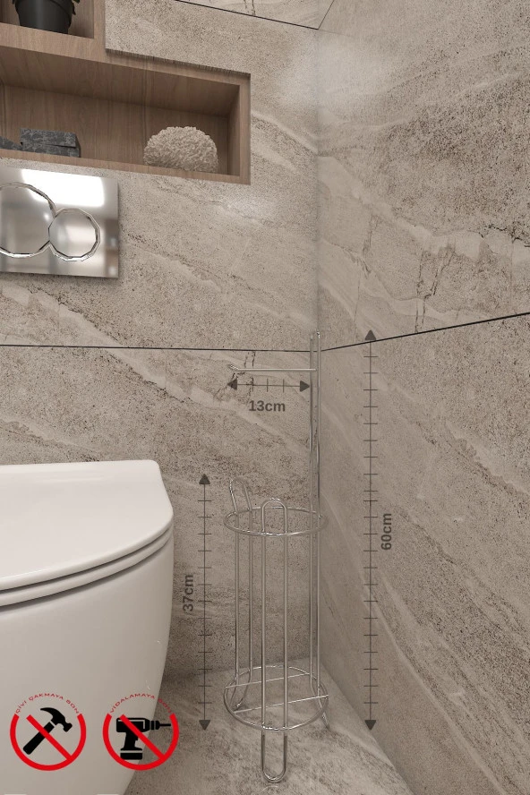 Paslanmaz Krom Dekoratif Yedekli Ayaklı Tuvalet Kağıtlığı - 3