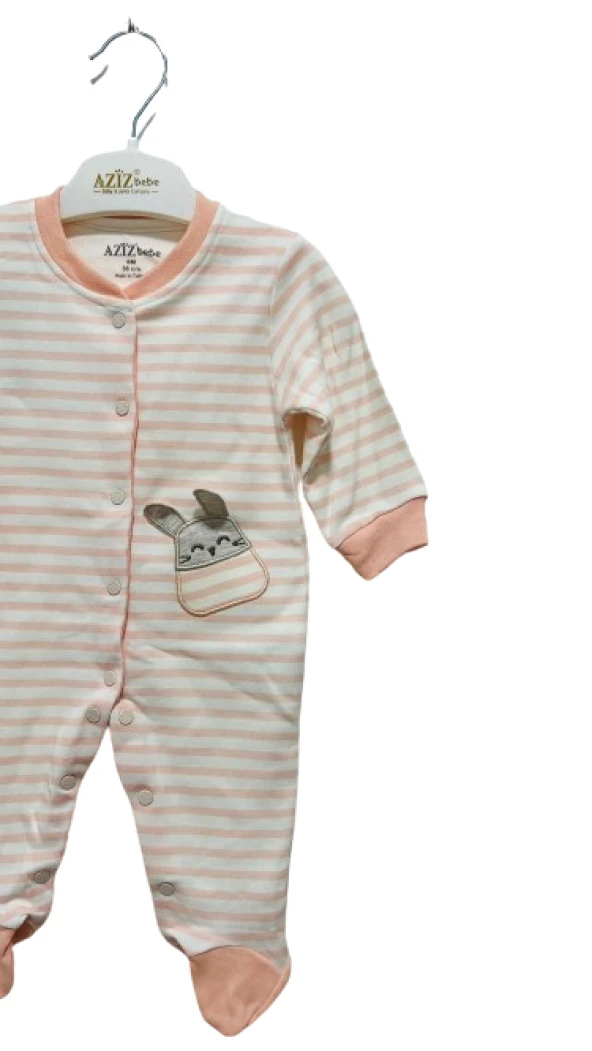 uğurböceğiçocuk Aziz Bebe 6898 Çizgili Tavşan Bebek Tulum - 3