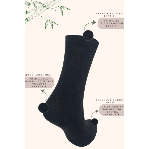 Kadın Çorabı Ter Emici Dikişsiz Extra Soft Model Soket Uzun Bambu Çorap (3 ÇİFT) Asorti Renk - 2