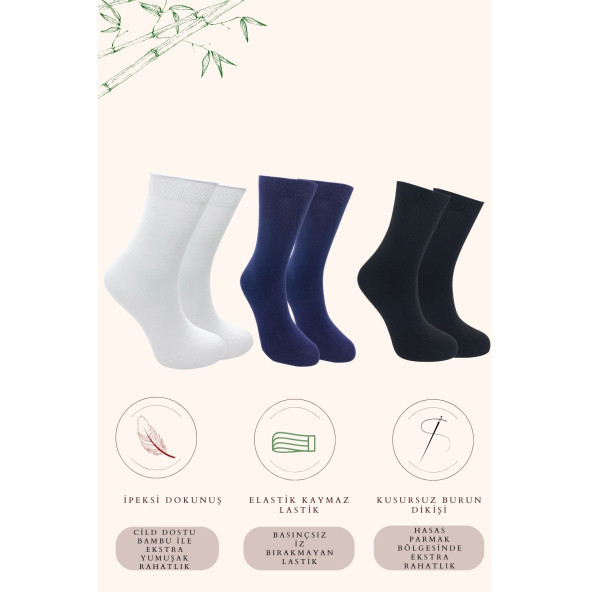Kadın Çorabı Ter Emici Dikişsiz Extra Soft Model Soket Uzun Bambu Çorap (3 ÇİFT) Asorti Renk - 3