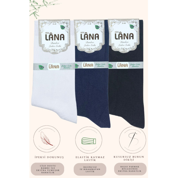 Kadın Çorabı Ter Emici Dikişsiz Extra Soft Model Soket Uzun Bambu Çorap (3 ÇİFT) Asorti Renk - 7
