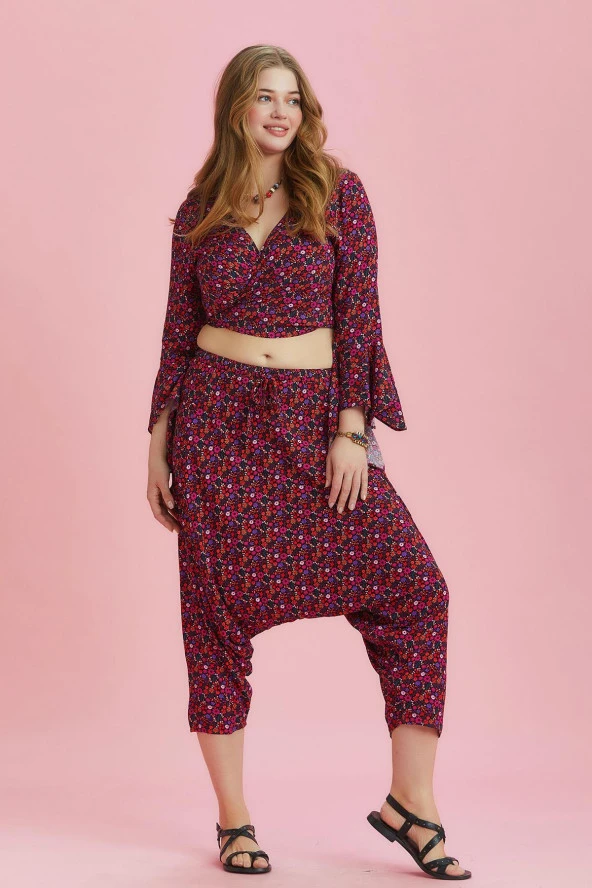 Etnik Desenli Büyük Beden Şalvar Pantolon