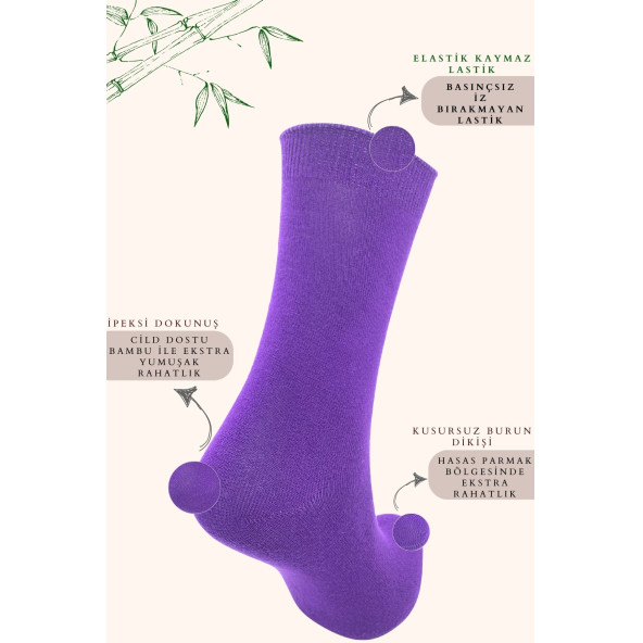 Kadın Çorabı Ter Emici Dikişsiz Extra Soft Model Soket Uzun Bambu Çorap (3 ÇİFT) Asorti Renk - 5