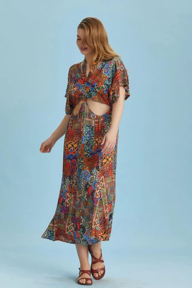 Etnik Desen Büyük Beden Elbise - Resim 3