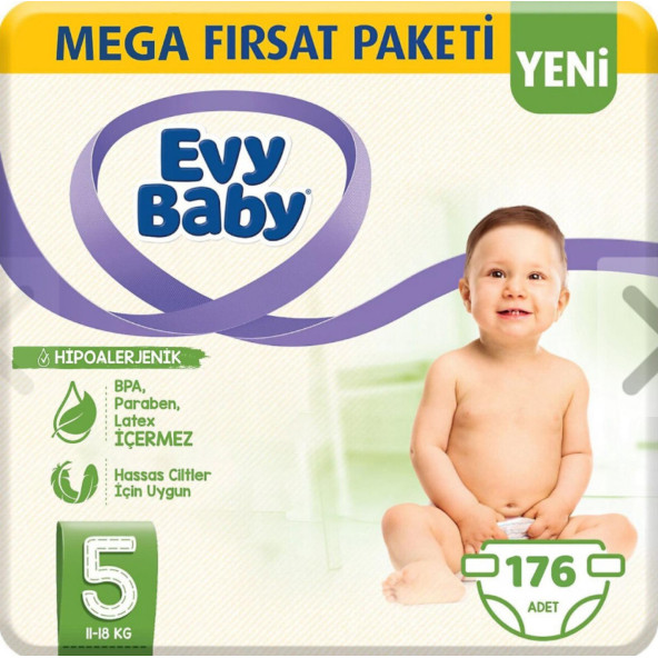 Evy Baby 5 Beden Junior 176'lı Mega Fırsat Paketi Bebek Bezi
