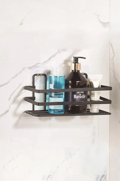 Paslanmaz Çelik Yapışkanlı Dikdörtgen Duvar Rafı & Organizer & Banyo Duş Askısı - Resim 2