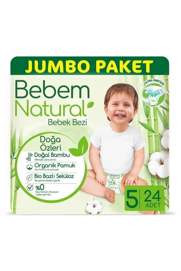 BEBEM NATURAL Bebem Bebek Bezi Natural Jumbo Pk Beden:5 (11-18Kg) Junior 24 Adet